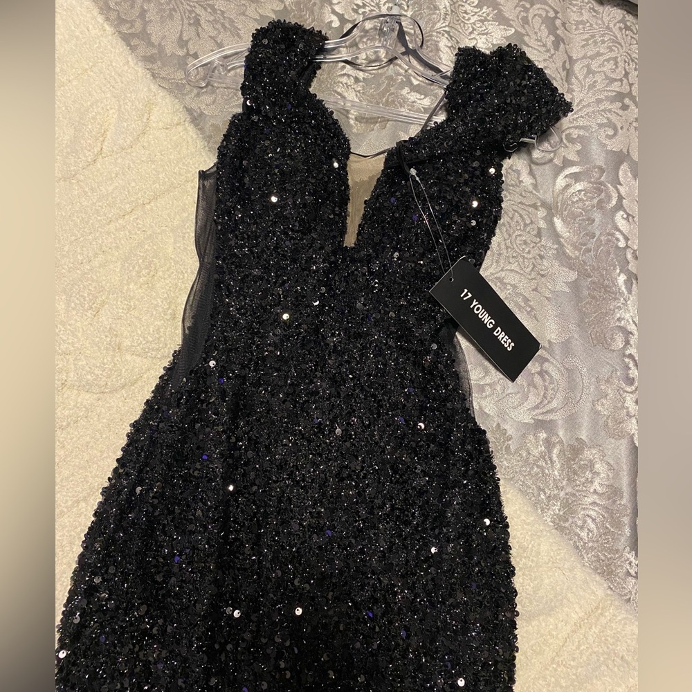 8 | Black Sequin off the shoulder Formal Gown - Picture 4 of 7